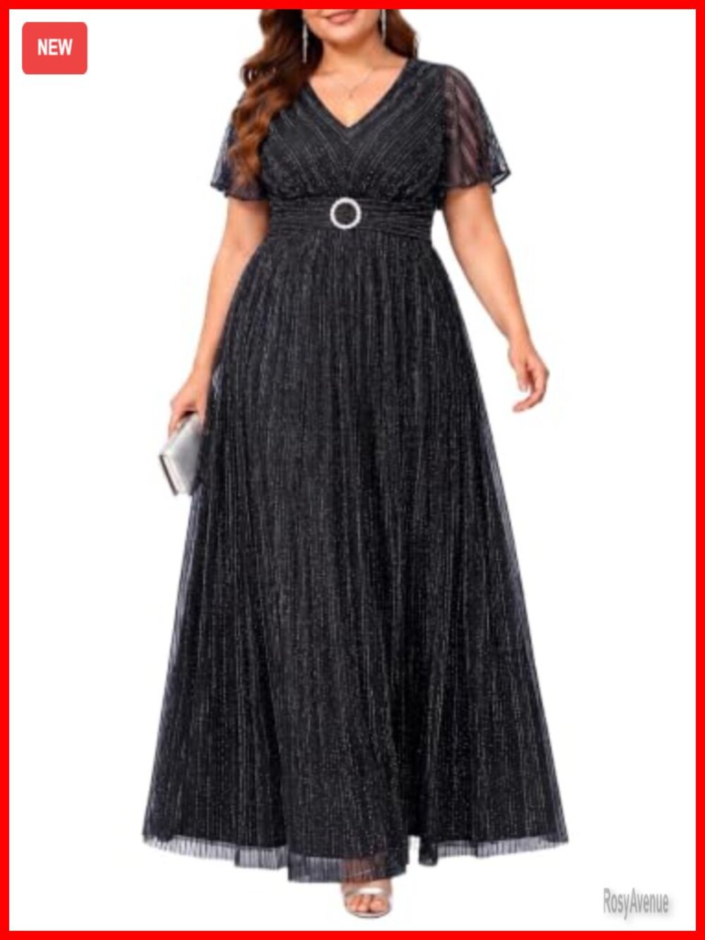 Plus Size Sequin Short Sleeve Formal Maxi Dress Wedding Guest Evening Gown